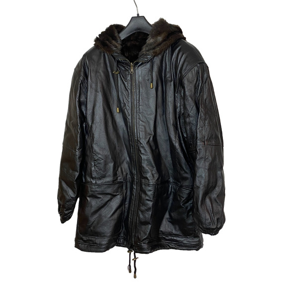 Vintage AM Studio Reversible Coat Sz M Genuine Leather and Faux Fur Brown Black - Picture 1 of 6